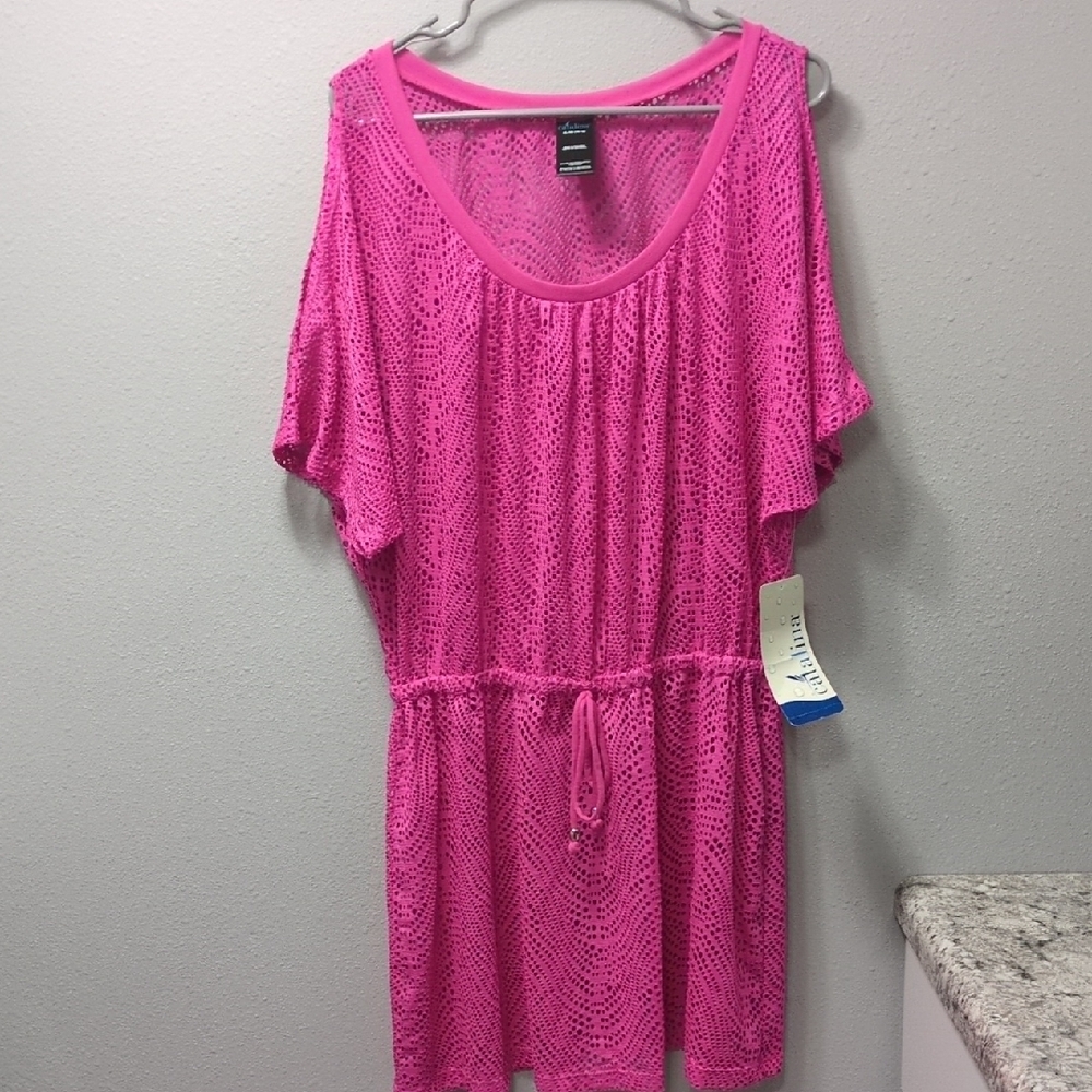 Catalina Open Weave Swim Coverup in Bright Pink